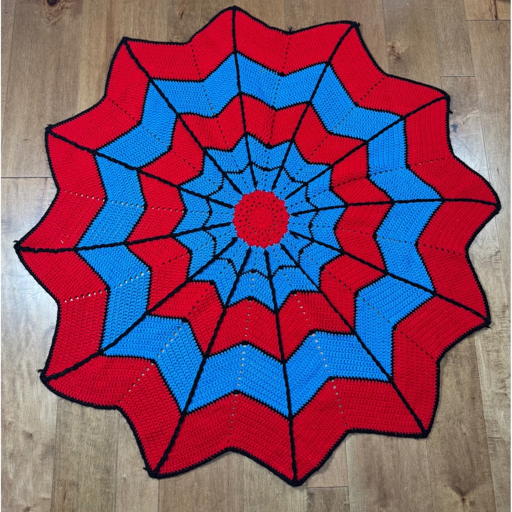 Crochet Spiderweb Blanket Hand Knit Throw Spider Man Inspired Vintage Superhero